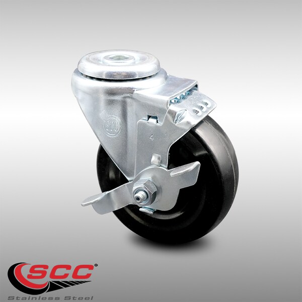 4 Inch SS Hard Rubber Wheel Swivel Bolt Hole Caster with Brake